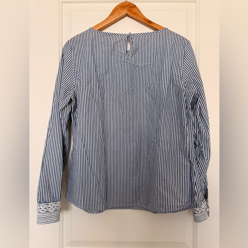 Brooks Brothers Red Fleece Stripe Embroidered Lace Bib Long Sleeve Blouse Top - Picture 6 of 7